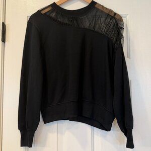 Maeve Anthropologie Black Sheer Tulle Shoulder Sweatshirt Top XS Petite
